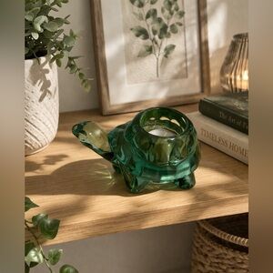 Vintage Indiana Glass Spanish green turtle votive tea light candleholder #12144